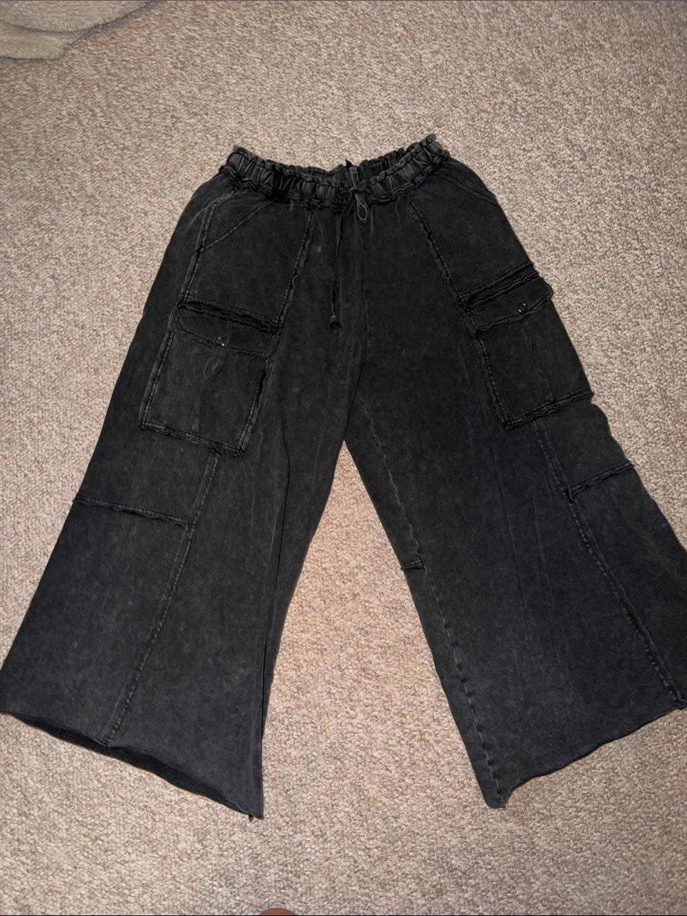 Wide Leg Black Cargo Pants for Women